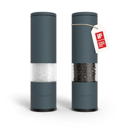 Image of LARS NYSØM Salt and Pepper Grinder Set Manual, Stainless Steel Salt and Pepper Mills with Adjustable Ceramic Grinder I Design Spice Shakers (Stone Blue)