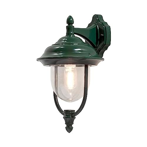 Image of Konstsmide Outdoor Wall Light Mains Powered/Parma Large Down Traditional Lantern/1 x 75 W E27 Max Lamp/Clear Acrylic Globe/Aluminium/IP43/Outside Light Green
