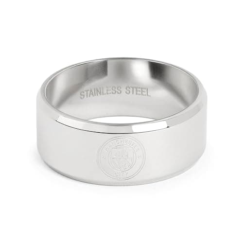 Image of Official Licensed Manchester City Stainless Steel Crest Band Ring - Large Mens/Unisex Football Gift