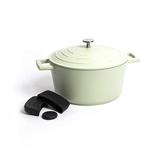 Image of MasterClass Set of Gift-Boxed Cast Aluminium Mint Casserole Dish, 24cm 4 Litre with Three Piece Silicone Handle Cover Set