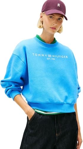 Image of Tommy Hilfiger Women's CORP LOGO MDRN SWTSRT WW0WW47831 Pullover Sweatshirt, BLUE (Mesmerizing Blue), L