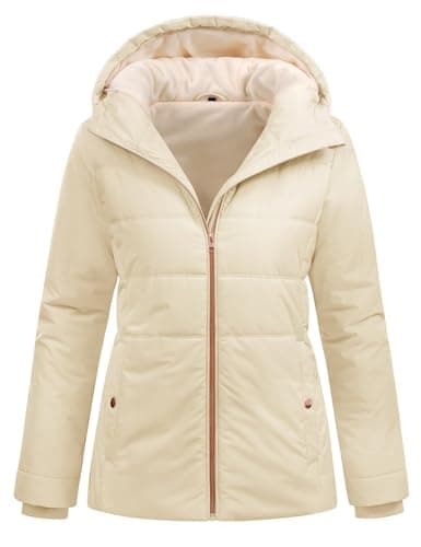 Image of RITOSTA Womens Winter Puffer Jacket Short Ladies Down Coats Padded Quilted Jackets Warm Coat Water Repellent Parka Zip up Casual Outdoor Overcoat with Hood Pocket(Beige,XXL)