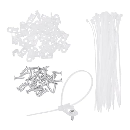 Image of sourcing map 50pcs 19mm Cable Tie Saddle Type Mounts Base with 150mm Cable Zip Ties and M3 Tapping Screws, Wire Organizer Holder Clamps Set, White