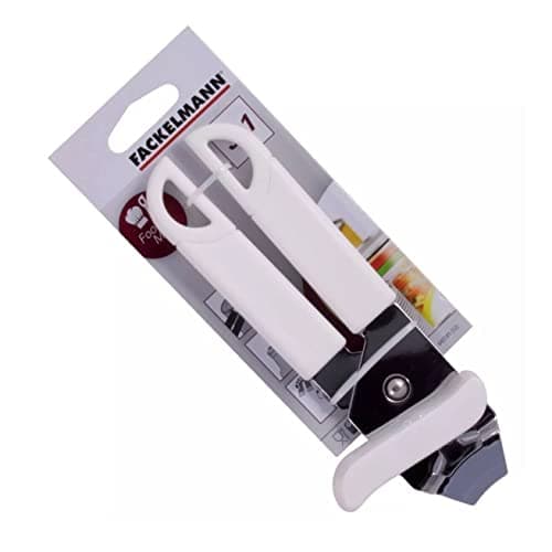 Image of Fackelmann Geared Can Opener & Magnet, Stainless Steel & Plastic Handles, Food Safe Handheld Manual Tin Opener, Multifunctional Bottle Cap Opener, Comfortable Grip, Sharp Cutting Blades, White, 19cm
