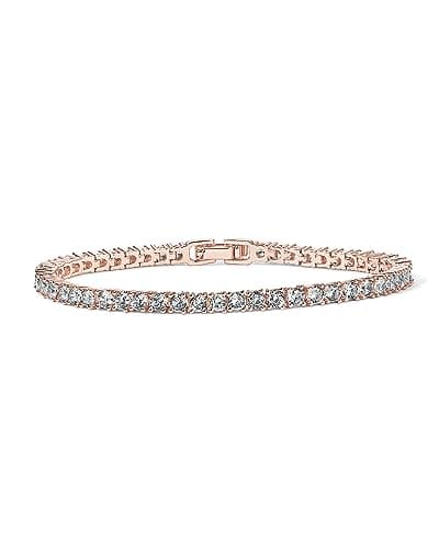 Image of PAVOI 14K Rose Gold Plated Cubic Zirconia Classic Tennis Bracelet | Rose Gold Bracelets for Women | 7.5 Inches