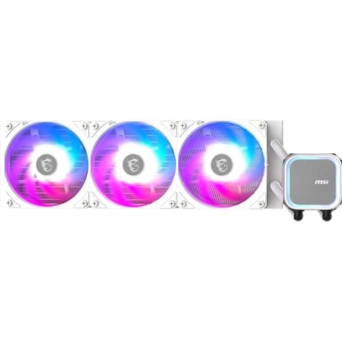 Image of MSI MAG CORELIQUID A13 360 AIO CPU Liquid Cooler - Full CPU Coverage, Improved Water Channel Design, Minimalism Meets Illumination, CycloBlade 7, Split-Flow Radiator, Rifle Bearing Fans