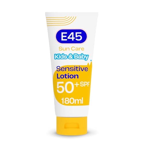 Image of E45 Kids & Baby Sun Lotion for Sensitive Skin SPF 50+. Face & Body Gentle Sun Cream with UVA & UVB Protection with Avocado Oil. For Dry Sensitive Skin and Eczema Prone Skin -180 ml