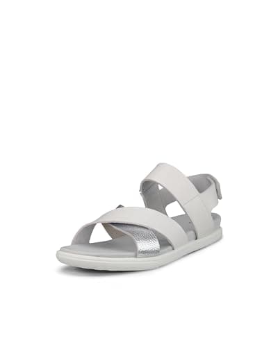 Image of ECCO Women's Samara Flat Sandal, White/Pure Silver, 6 UK