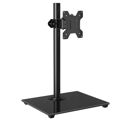 Image of BONTEC Single Arm Monitor Stand for 13-32 Inch, Height Adjustable Monitor Mount, Tilt ±75°, Swivel ±80°, Rotate 360°, VESA 75x75/100x100, Holds Up to 10 KG, Freestanding with Tempered Glass Base