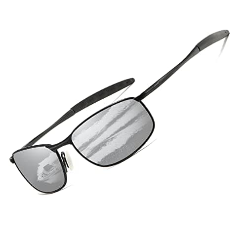 Image of kimorn Polarized Sunglasses For Men Retor Rectangle Frame Classic Sun Glasses K0535 (Black&Silver)