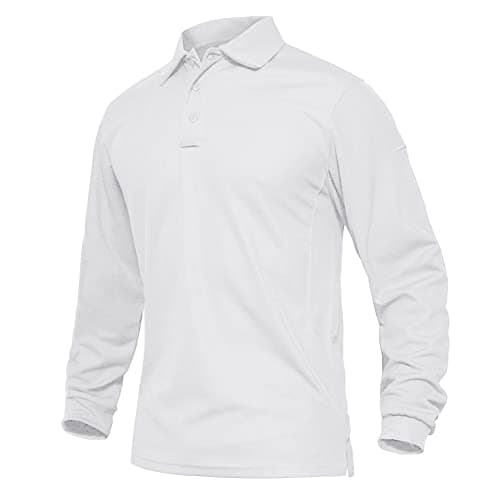 Image of EKLENTSON Long Sleeve Polo Shirts Mens Quick Dry Rugby Cool Breathable Workwear Tees White,XL