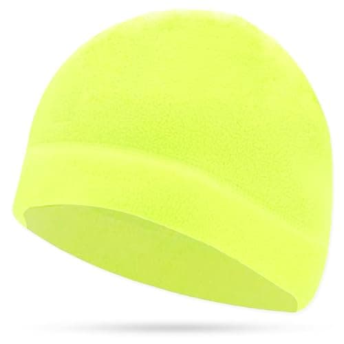 Image of RALSPEC Hi Vis Womens Mens Beanie Hat Fluorescent Yellow Running Hat Thermal Winter Hats UK Hi Viz Fleece