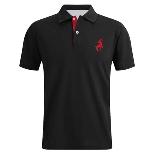 Image of Work Polo Shirts for Men Casual Short Sleeve Polo Shirts Contrast Color Patchwork Cotton Tee Tops Outdoor Sports Athletic Tennis Performance Breathable T-Shirt for Golf Tennis (#001 Black,L)