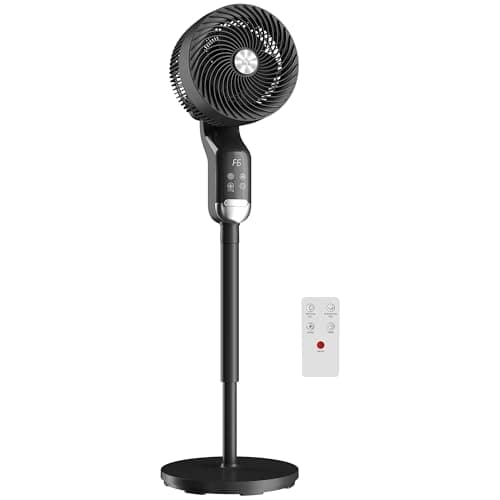 Image of HOMCOM 20 dB Silent Standing Fan for Bedroom, Pedestal Fan with Remote, Oscillating, Vertical Tilt, 8 Speeds, Adjustable Height, 12H Timer, Aroma Diffuser, LED Display, Black