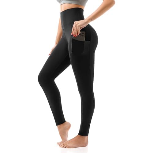 Image of SINOPHANT High Waisted Leggings with Pockets for Women, Buttery Soft Elastic Opaque Tummy Control Stretchy Yoga Pants Trousers(1 Black Side Pocket,S-M