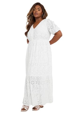 Image of Yours Curve Broderie Anglaise Tiered Maxi Dress - Women's - Plus Size Curve White