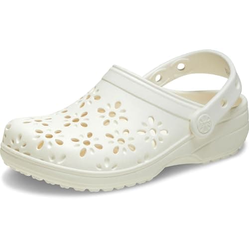 Image of Crocs Classic Floral Cut-Out Clog Chalk Size 7 UK Men/ 8 UK Women