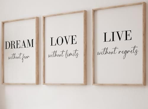 Image of Dream Love Live Quotes set of 3 Unframed Prints, Home Decor Wall Art, Dream Without Fear, Love Without Limits, Live Without Regrets (A4)