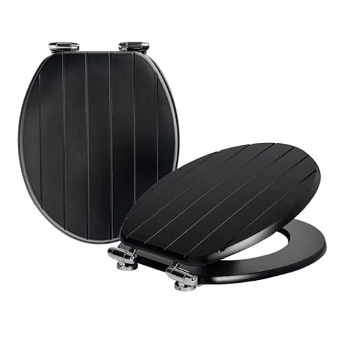 Image of Harbour Housewares Soft Close Toilet Seats - Black - Pack of 2 - Oval-Shaped Wooden Toilet Seat Antibacterial Loo Lid with Universal Chrome Hinges, Fixings & Fittings