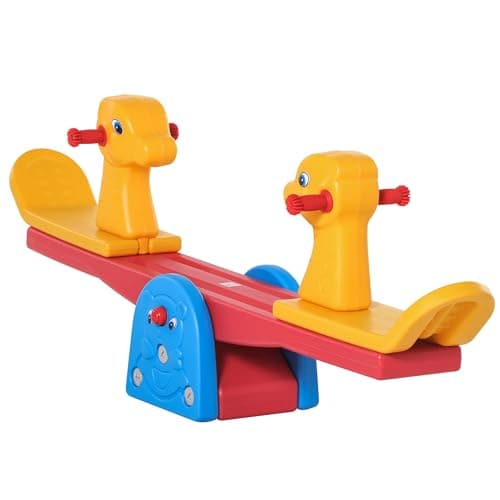Image of HOMCOM Seesaw for Children, Teeter Totter with Easy-Grip Handles for 1-4 Years, Indoor Outdoor Playground Equipment with 2 Seats, Multicolour