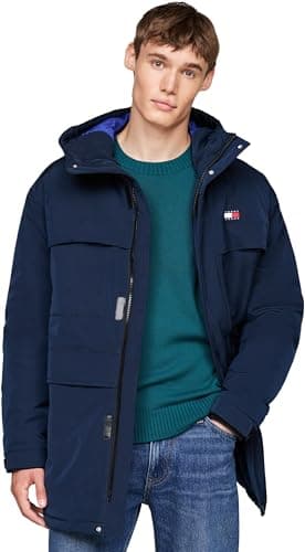 Image of Tommy Jeans Men's Tjm Tech Canvas Parka Dm0dm20005 Other Coats, Blue (Dark Night Navy), XXL