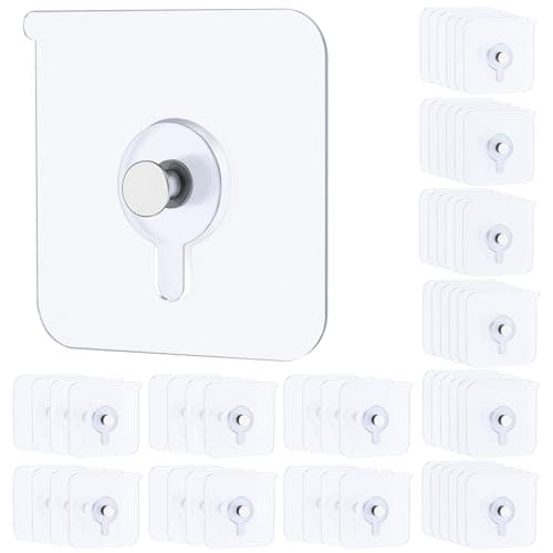 Image of Uniclife 60 Pcs Self Adhesive Picture Hooks 15 kg Load Heavy Duty Picture Hangers Without Nails Adhesive Wall Hooks for Hanging Transparent Waterproof Frame Hangers Sticky Hooks for Bathroom Kitchen