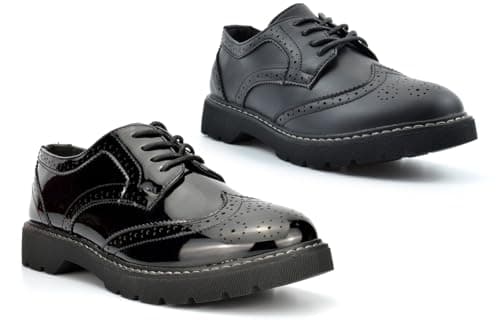 Image of Girls School Shoes Womens Brogues Girls Brogue Shoe Size 6 Ladies Brogues Size 7 Womens Brogue Shoes Sizes 3-8 Black Matt/Black Patent 6 UK