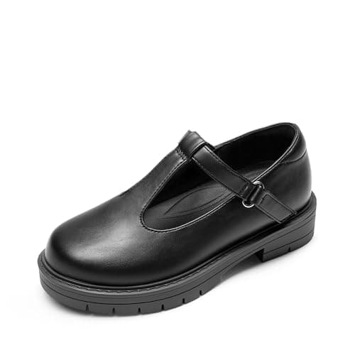 Image of DREAM PAIRS Girls Mary Jane Dress Shoes Chunky Platform School Uniform Shoes T-Strap Oxfords Loafers Star Flats,Size 10 Little Kid,Matte Black,KKUMFA2505