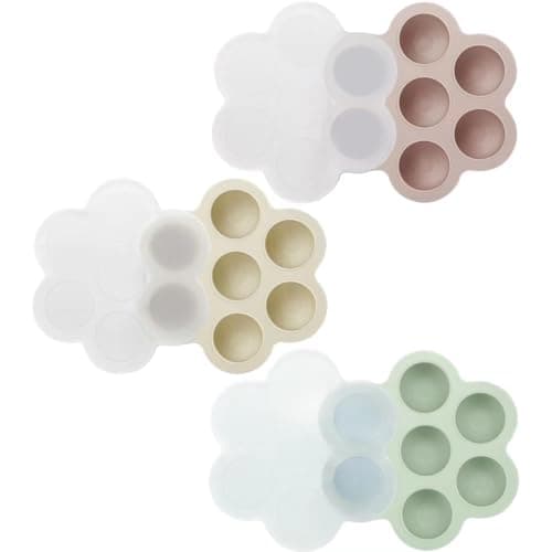 Image of PandaEar 3 Pack Silicone Baby Food Freezer Tray with Lids, Ice Cube Trays for Freezer, Weaning Freezer Tray for Baby Food, Silicone Ice Trays Baby Food Storage Container Tray (Pink/Green/Linen)