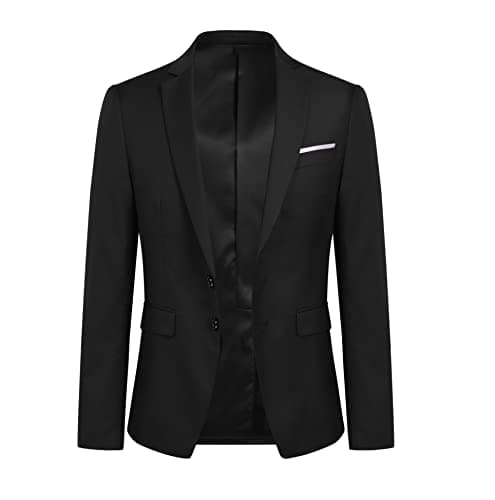 Image of YOUTHUP Mens Blazer Slim Fit 2 Button Formal Casual Suit Jacket Wedding Tuxedo Jackets, Black, 3XL