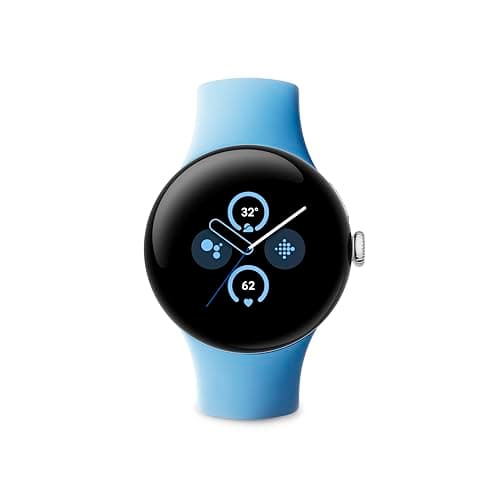 Image of Google Pixel Watch 2 with the best of Fitbit Heart rate tracking, stress management, safety features – Android smartwatch – Polished Silver Aluminium Case – Bay Active Band – LTE