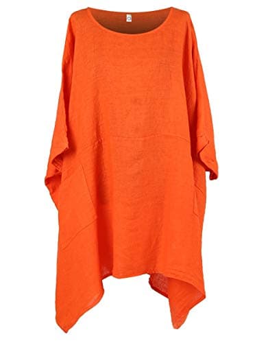Image of Storm Island® Ladies Plain Top Womens Dress Plus Size Tunic Cotton Top Dress Shirt with Pocket SI098 UK Size (22-38) Orange