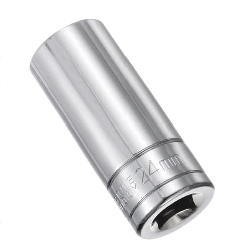 Image of Juttzzei 6-Point Deep Socket, 1/2 Inch Drive 24mm Socket, Full Polishing CR-V Steel, 78mm Length 6-Point Metric Sizes for Car Home Repair Mechanical Maintenance - Silver