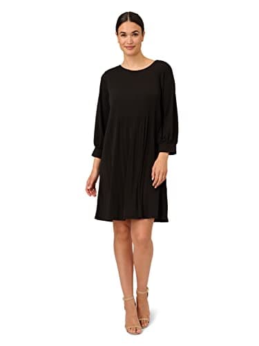 Image of Adrianna Papell Women's Pleated Knit Crew Neck Dress, Black, L
