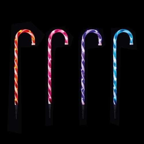 Image of Premier - 62cm Candy Cane Path Light with 40 Rainbow (Purple, Pink, Turquoise, Orange) LEDs, 4 pieces