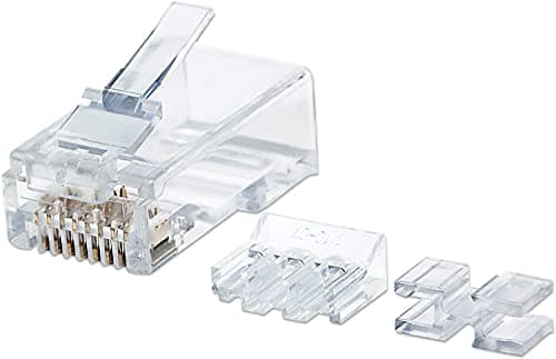 Image of Intellinet RJ45 Modular Plugs Pro Line, Cat6A, UTP, 3-prong, for solid wire, 50 µ gold-plated contacts, 80 pack