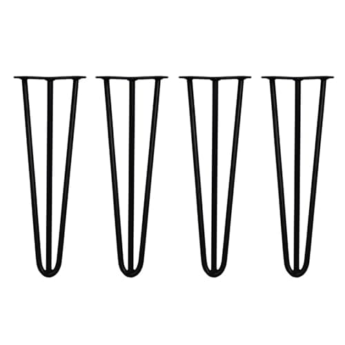 Image of Monster Shop 4 x Hairpin Legs/Hair Pin Legs Set SkiSki Legs Furniture Desk Bench Chair Table 16" 3 Prong 12mm Black & Protector Feet…