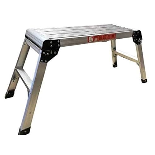 Image of Aluminium Work Platform 760 x 300mm 2 Step Up Ladder Folding Hop Up Fold Bench Stool Work Platform Foldable Design To Sit On, Indoor/Outdoor Job Step Ladder TOUGH