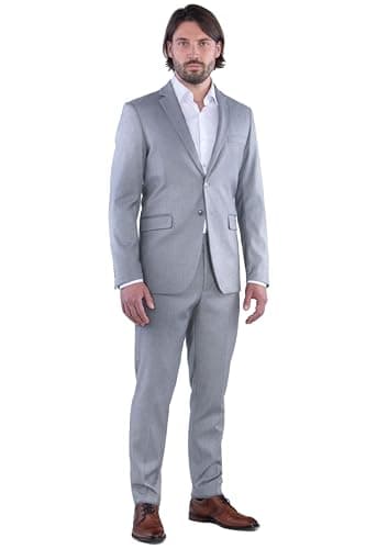 Image of SANDER STELLAN Men's Business Suit Slim Fit 2-Piece Jacket & Suit Trousers, lightgrey, 42