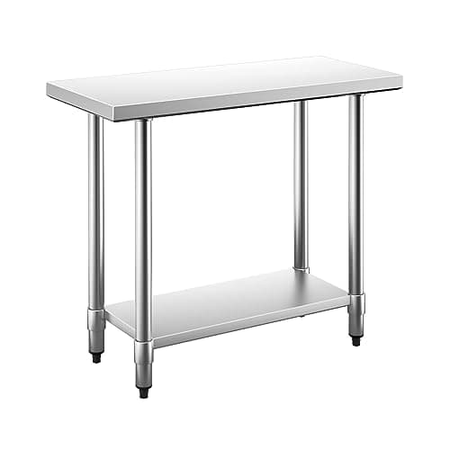 Image of TANGZON 36x24Inch/48x24Inch/48x30Inch/60x24Inch Stainless Steel Catering Table, 250KG Heavy Duty Commercial Work Table with Adjustable Shelf, Food Prep Table Workbench for Kitchen Garage (91x61x89cm)