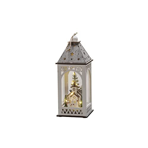 Image of Konstsmide Christmas Lights/LED Winter Christmas Village Wooden Lantern/Indoor Use (IP20)/Battery Operation 2xAA (Excl.)/Warm White Diodes/Transparent Cable
