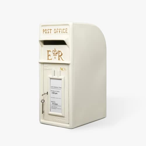 Image of Assorted Collections Post Box ER Mail Box with Lock Wall Mount/Pillar Mount Post Box – Lockable Postage Box Durable Cast Iron Post Office Box (White)