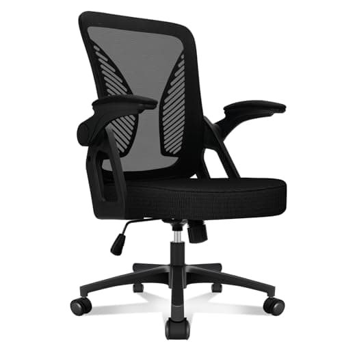 Image of Durrafy Ergonomic Office Chair, 90° Flip-up Armrests Butterfly Mesh Back, Height Adjustable Swivel Desk Chair with Lumbar Support for Home Office,150kg, Black