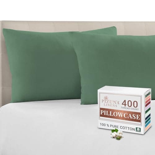 Image of Pizuna 100% Cotton Housewife Pillowcases 2 Pack Hedge Green 48x74cm, 400 Thread Count Long Staple Combed Cotton Pillow Cover, Sateen Weave Standard Housewife Pillowcase (Cotton Pillowcase Pack of 2)