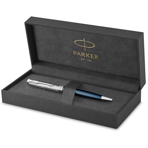 Image of PARKER Sonnet Ballpoint Pen | Premium Metal and Blue Satin Finish with Chrome Trim | Medium Point with Black Ink Refill | Gift Box