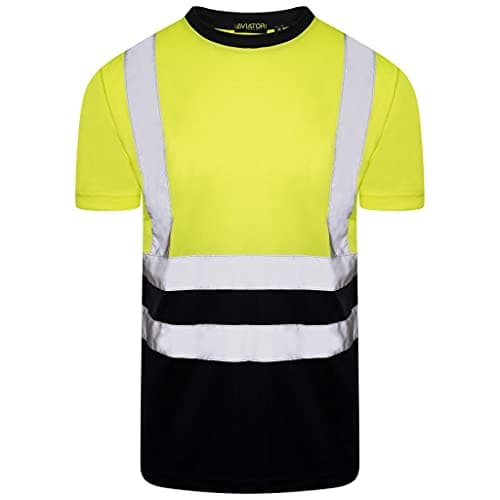 Image of Inspire Me Hi Vis Crew Neck Two Tone T Shirt Safety Security Clothing Regular Fit Short Sleeve High Visibility Reflective Tape Work Top for Men and Women (Large, Yellow/Navy)