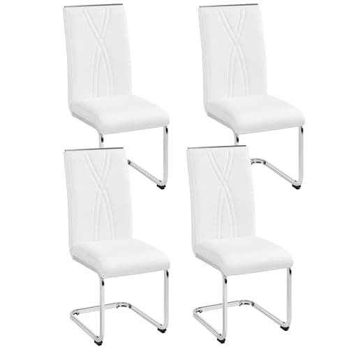 Image of Yaheetech Dining Chairs Set of 4 Modern Kitchen Chairs with Faux Leather Seat and Sturdy Metal Legs for Dining Room, Kitchen, White