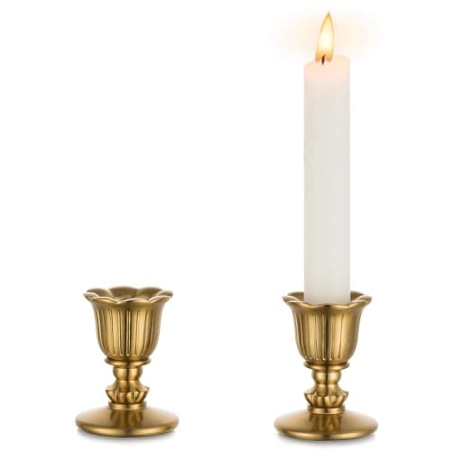 Image of Vintage Candle Holder Bronze for Candlestick - Romadedi Set of 2 Rustic Gold Taper Stick for Retro Victorian Antique Decoration Dinner Table Christmas Wedding Centrepiece Living Room