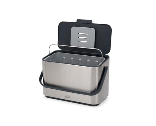 Image of Joseph Joseph Collect 4-litre Stainless steel Food Waste Caddy with Handle, Removable Inner Bucket and Bin Liners Storage, Includes Odour Filter and 3x Bin Liners