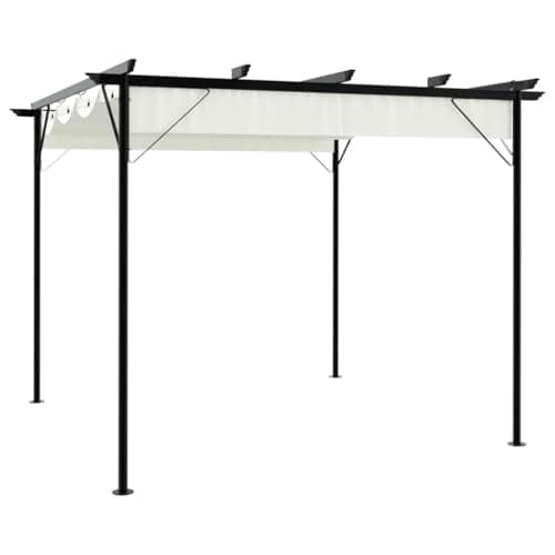Image of vidaXL Pergola with Retractable Roof - Cream White, Weatherproof, Polyester Canopy, 3x3x2.25m, Powder-Coated Steel Frame for Garden/Patio.